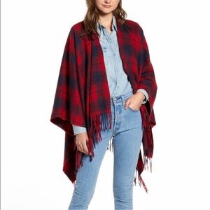 Treasure & bond fringe plaid blanket wrap Shawl poncho one size NWT